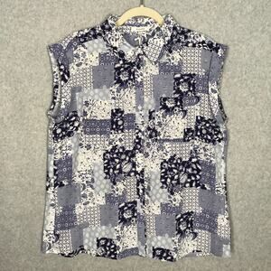 Pleione Anthropologie Shirt Womens Large‎ Purple Button Handkerchief Patchwork